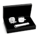 Handmade 925 Sterling Silver WM Square Cufflinks Tie Bar Set